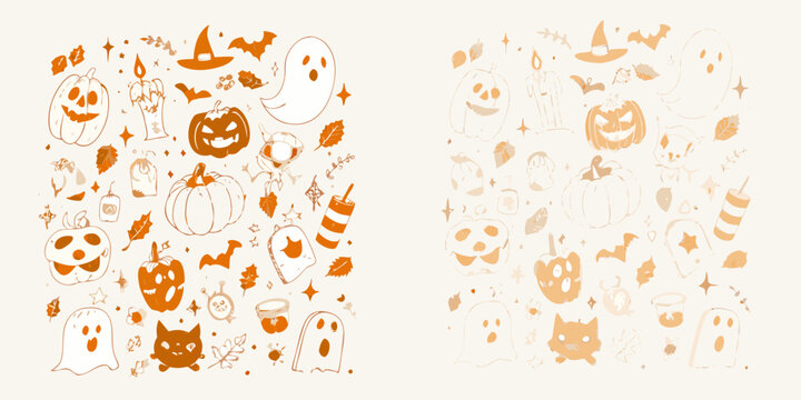 Halloween themed vector illustration with pumpkins ghosts and bats