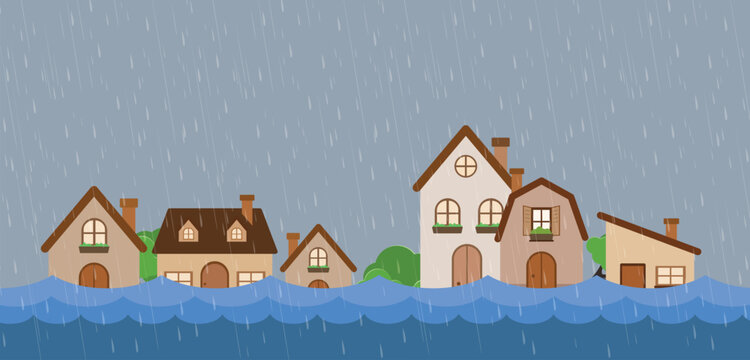 Flood natural disaster with house 01