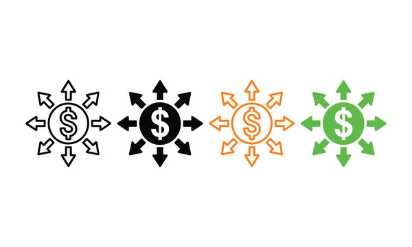 Money flow directional arrows icon set with different colors