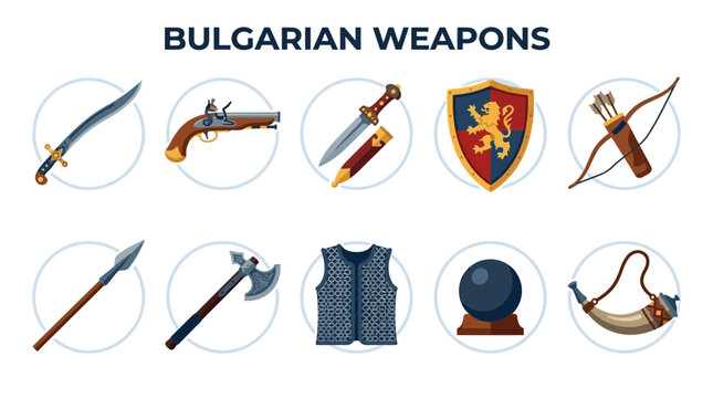 Collection of Bulgarian Weapons and Armor from Medieval Times.