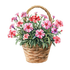 Obraz premium Hand-drawn watercolor artwork of Sweet William Flower Basket, vector, isolated on a white background.