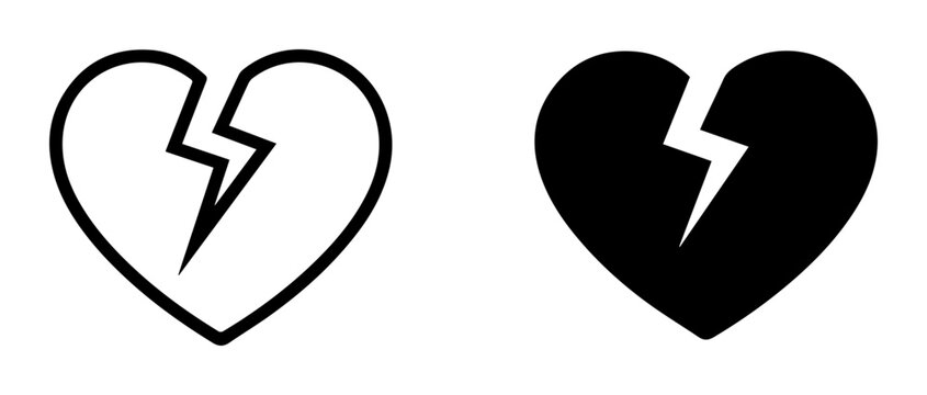 Broken Heart Icons, Symbolizing Sadness and Loss, Vector Graphics for Emotional Concepts