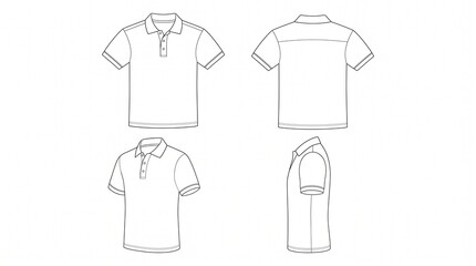 Naklejka premium Polo Shirt Outline Template: Front, Back, and Side Views for Fashion Design.