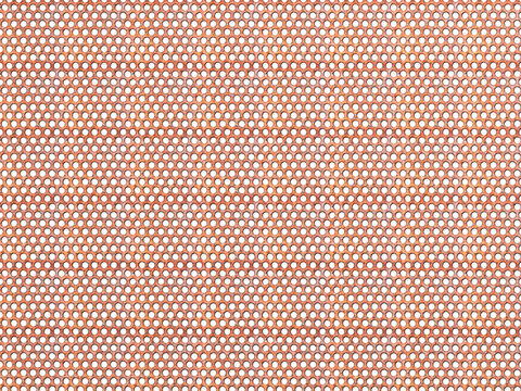 Rusty perforated metal sheet texture with round holes, 3d graphic