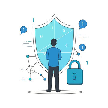 Data security protection shield with binary code and lock icon business vector illustration.