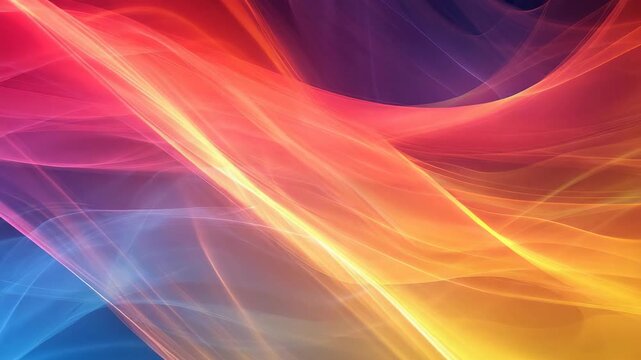 Colorful waves move and change shape across a dark background. The bright colors shift and blend, creating an eye-catching display. Patterns flow smoothly, capturing attention