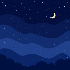 Aesthetic Night Sky with Crescent Moon PNG Background © BrigitaChiara