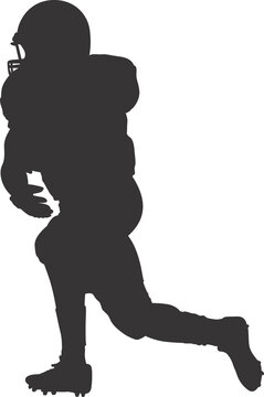 Gray Silhouette American Football Player Running with Ball &mdash; Sport Action Pose Illustration on Transparent Background
