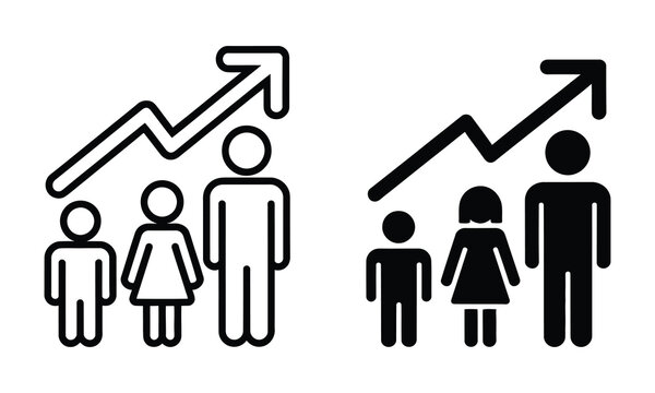 Family growth illustration with upward trend arrow