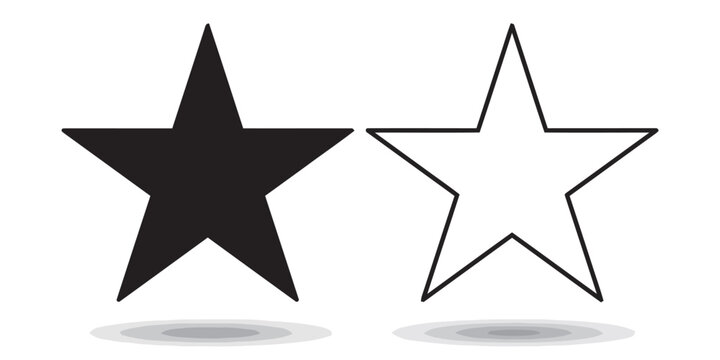 Solid and outline star icons with drop shadows, set of simple shapes