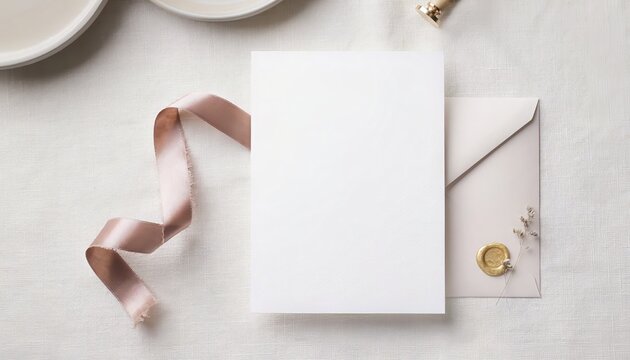 Elegant wedding invitation flat lay with blank card