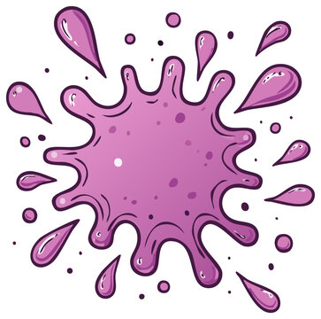 Vibrant cartoon splash of glossy purple slime with exploding droplets
