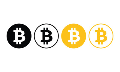Four bitcoin cryptocurrency logo variations in different styles © candysartistry