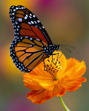 Monarch Butterfly on Orange Flower: Vibrant Nature Photography and Pollination in Spring and Summer Gardens