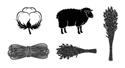 Natural raw materials sheep and cotton icons. © ombg
