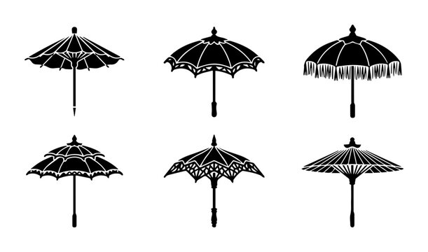 Vintage Parasol Vector Icons, Decorative Umbrella Silhouettes, Ornate Sunshade Graphics, Elegant Accessory Set