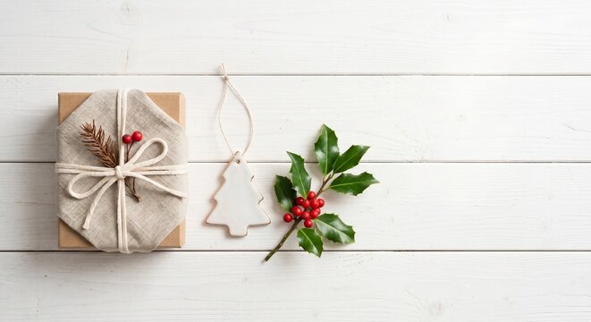 Minimalist Christmas flat lay with linen gift box and holly branch on white wooden background with copy space
(흰 나무 배경 위 리넨 선물 상자와 호랑가시나무 가지가 있는 카피 스페이스 포함 미니멀 크리스마스 플랫레이)