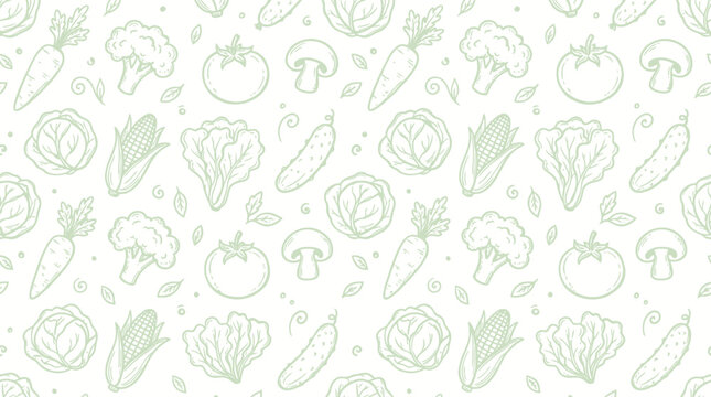 Seamless hand drawn fresh vegetable pattern on white background