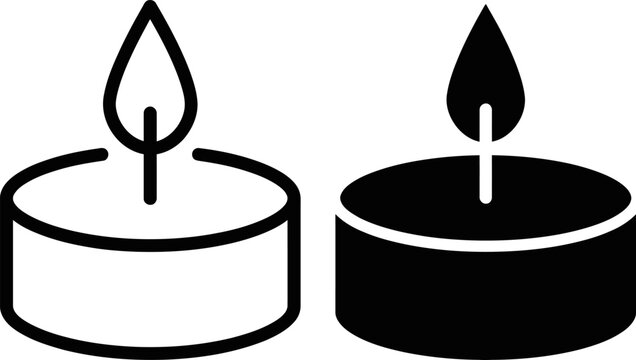 Two simple candle icons in black and white with flames burning