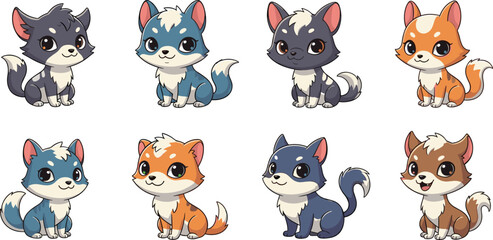 Cute Cartoon Puppy Dog Character Set Collection with Different Colors and Expressions © MostMeskatun