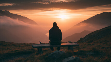 Obraz premium Serene Sunset Silhouette: Tranquil Mountain Landscape and Scenic Viewpoint for Nature Lovers and Landscape Photography