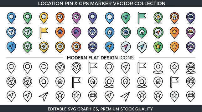 Map Pointer Icon Set &ndash; Location Pin, Navigation & GPS Marker Vector Collection