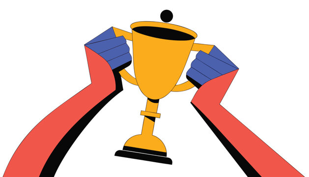 Hands holding a trophy with a bold design