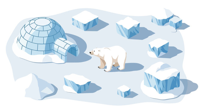 Polar Bear and Igloo in Arctic Landscape Vector