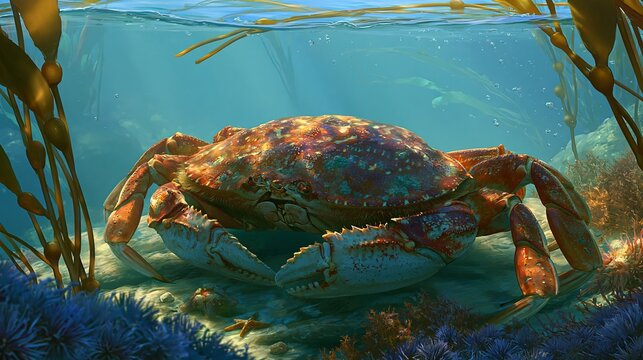 Northern kelp crab rests near Seattle, Washington.
