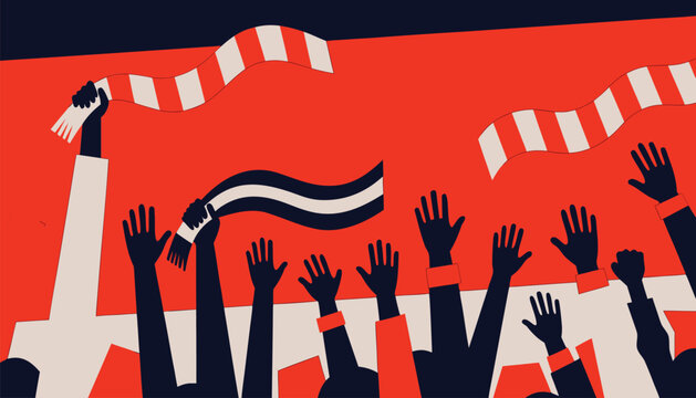 Illustration of people protesting with flags and banners
