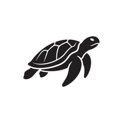 Fototapeta premium Black and white of a sea turtle swimming, isolated on a white background, simple flat shape of a marine reptile