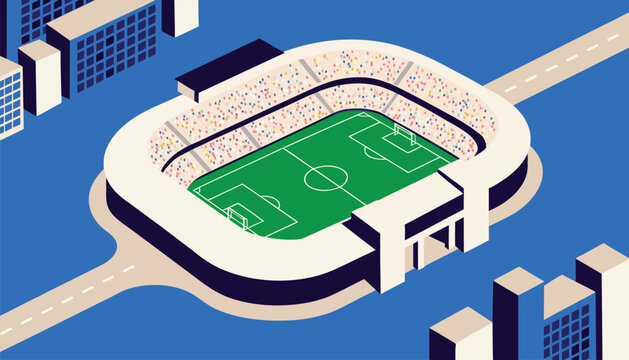 Isometric illustration of a soccer stadium in city