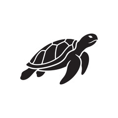 Fototapeta premium Minimalist black silhouette of a swimming sea turtle, isolated on a white background, marine life for nature branding