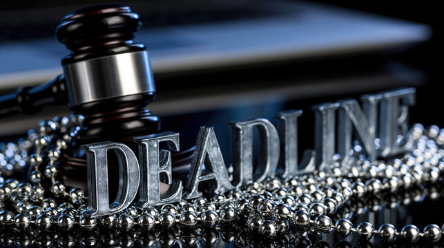Deadline law justice gavel urgency stress pressure judgment decision concept deadline law justice gavel urgency stress pressure judgment decision concept represented by metal letter among
