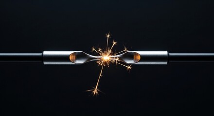 Fototapeta premium Intense electric spark igniting between two points of a metal conductor, showcasing raw energy and light