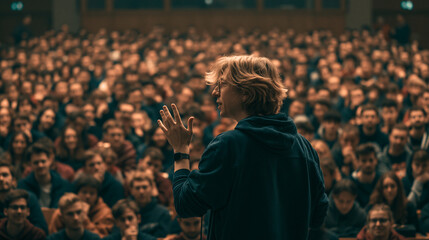 Fototapeta premium <Dynamic Public Speaking Conference: Engaging Audience with Inspiring Presentation Skills and Effective Communication>