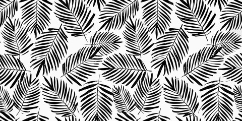 Tropical palm leaf pattern monochrome vector illustration on white background © Sabita