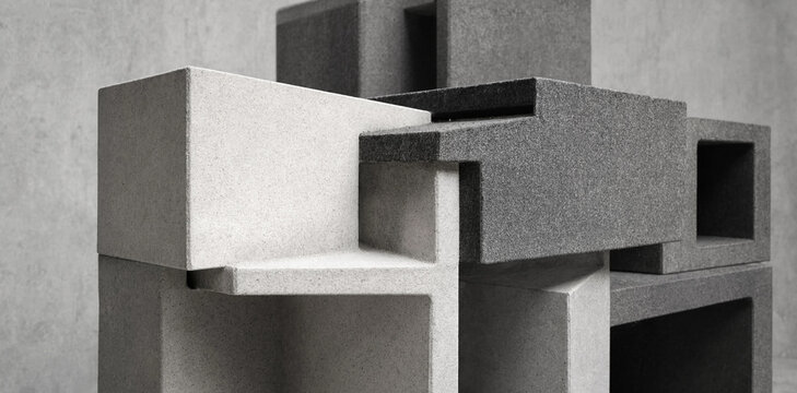 Abstract architectural concrete block model design with architecture concrete abstract structure geometric construction building sculpture minimalist material engineering development