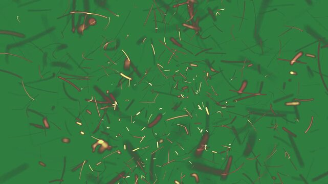 A green screen with bird flying in the sky and background lot of gold particles many small pieces paper on it white cons lots sparkles animated chromakey background scene gesture emotion