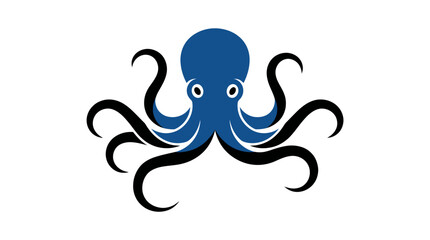 Symmetrical blue and black octopus icon illustration on white. © Bakori