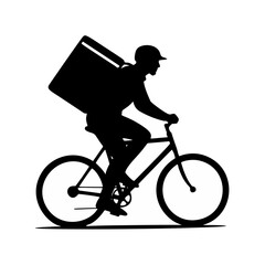 Obraz premium Courier on a bicycle with a thermal delivery backpack silhouette
