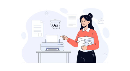 Obraz premium Woman with Printer and Documents, Concept of Office Work and Information Management