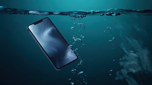Smartphone Underwater Concept &ndash; Water Resistance Showcase, Air Bubbles, Sleek Modern Design and Durable Technology Photography Inspiration