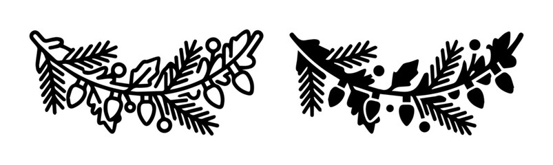 Autumnal Foliage and Acorn Vector Ornaments, Rustic Botanical Borders, Seasonal Decorative Elements, Black and White Natural Motifs © Belal