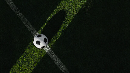 Naklejka premium green grass texture with soccer ball on the line - well-groomed turf grass in soccer stadium