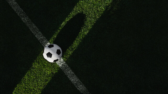 green grass texture with soccer ball on the line - well-groomed turf grass in soccer stadium