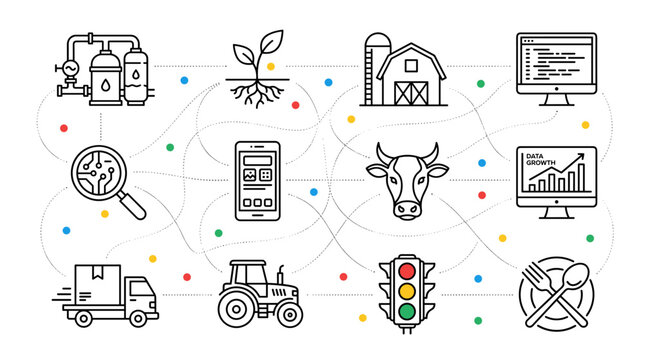 Smart farming and agricultural technology innovations, including AI, IoT, machinery, and data analysis for sustainable food production and modern agriculture