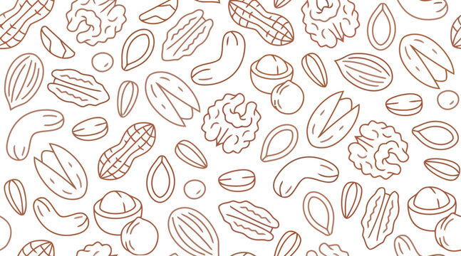 Seamless Pattern of Hand-Drawn Assorted Nuts, Healthy Snack Background