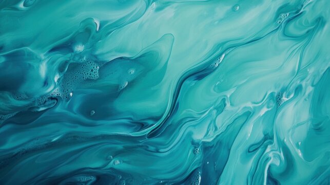 Teal and blue liquid paint swirls with white accents