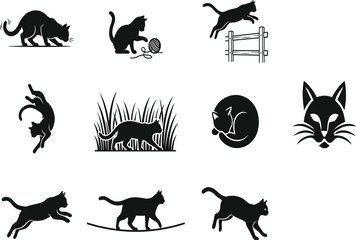 Obraz premium Black cat silhouettes in various poses